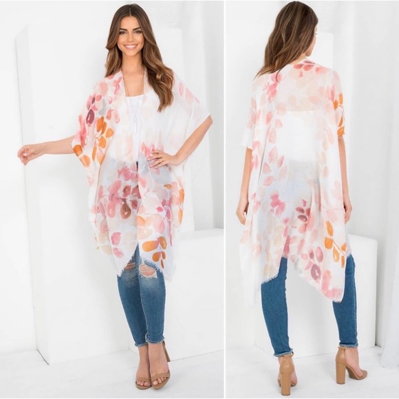 1 LEFT! Peach and Pink Summer Beach Kimono Swim Cover Vacation Kimono - Picture 3 of 3